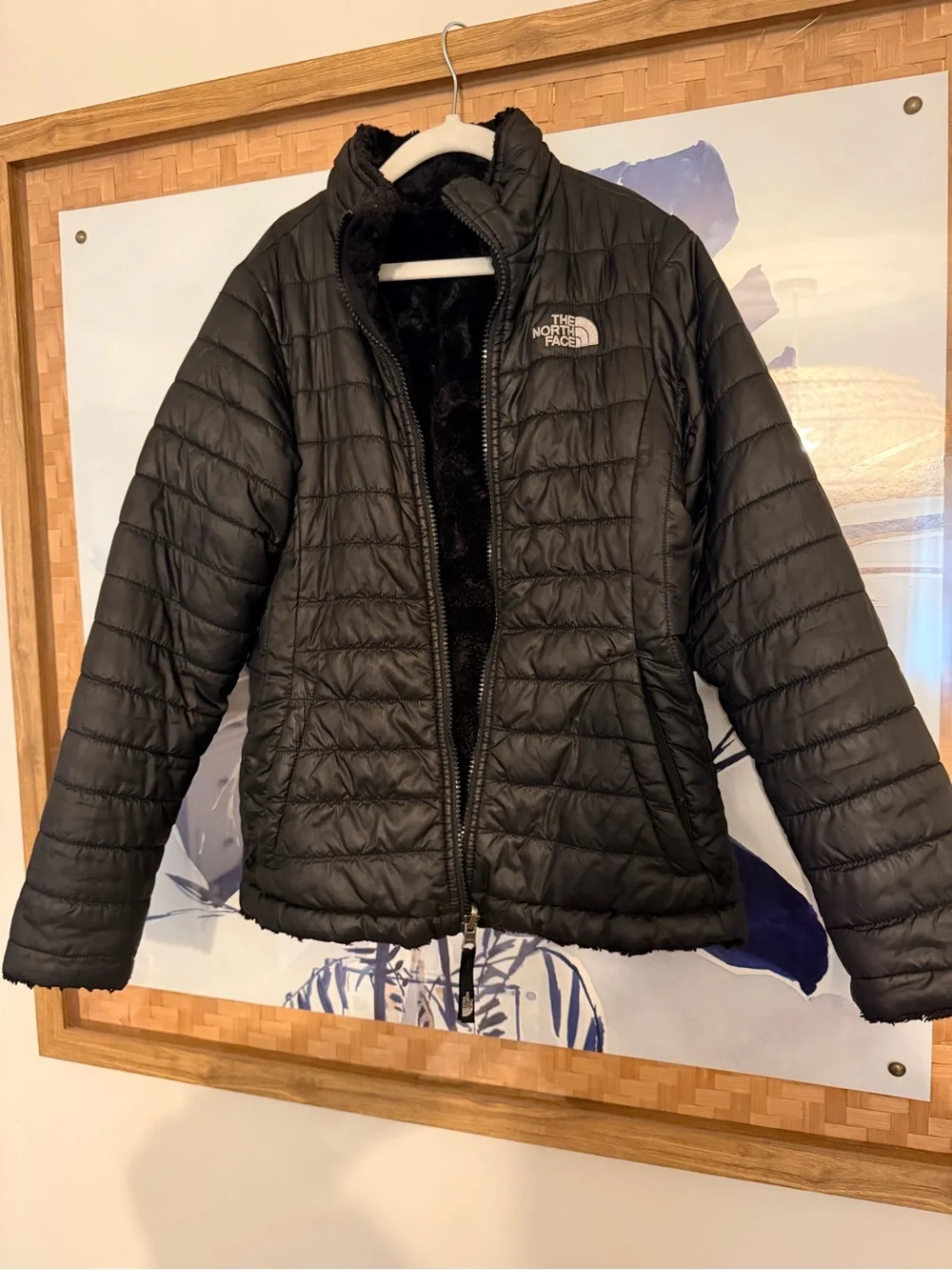 The North Face REVERSIBLE Girls Black Quilted Puffer Jacket with Plush Lining